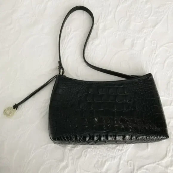 NWOT Brahmin Black Crocodile Shiny Leather Shoulder Bag - Picture 3 of 12